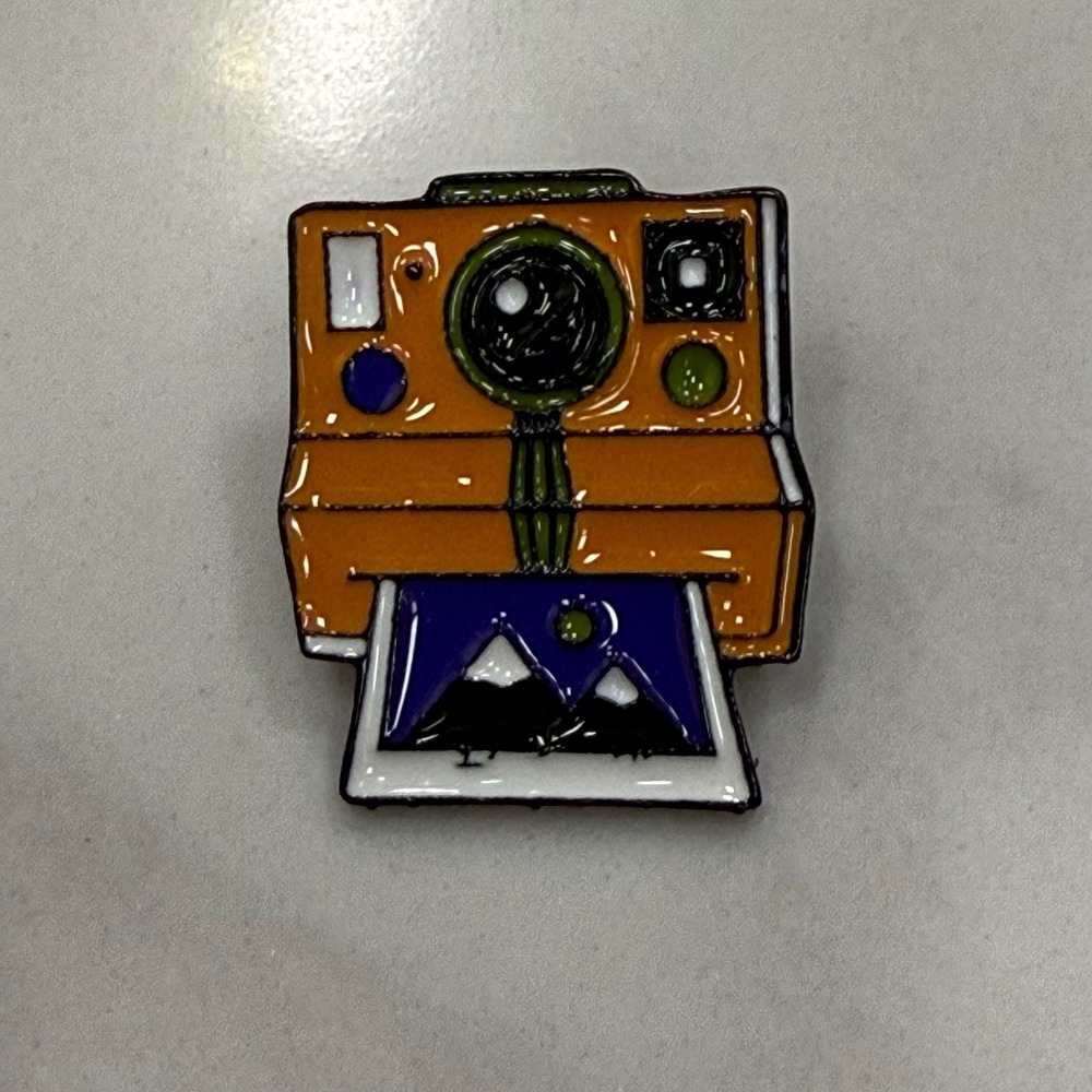 Camera Enamel Pin Instant Photo Landscape Mountains Vintage Style Lapel Jewelry